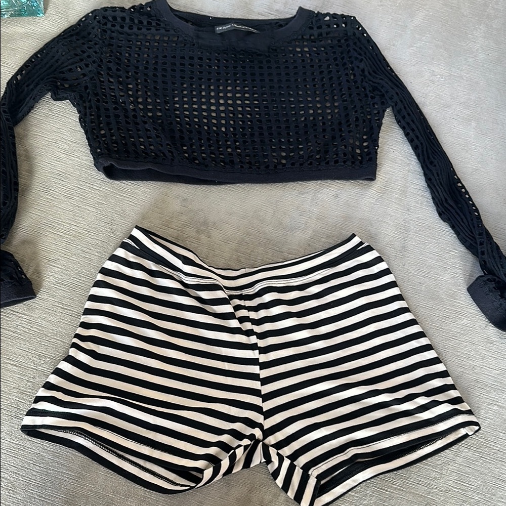 Stretchy Cream Black Stripes Shorts Lounge Home Street Beach Exercise New